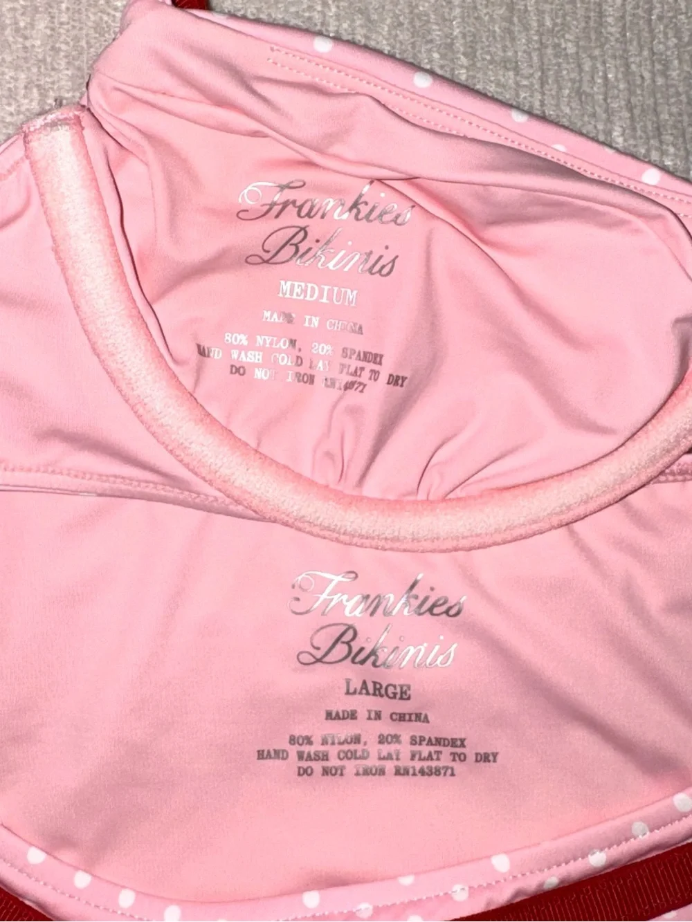 New Frankie’s Bikinis Set Morning Dove Pink Red Love Sexy Bra Polka Dot Medium